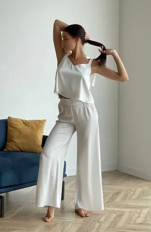 Bow Me | White Satin Loungewear Set