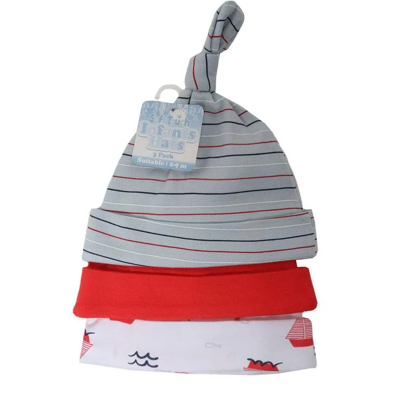 BOYS 3 PACK NAUTICAL HATS (0-9 MONTHS) H57