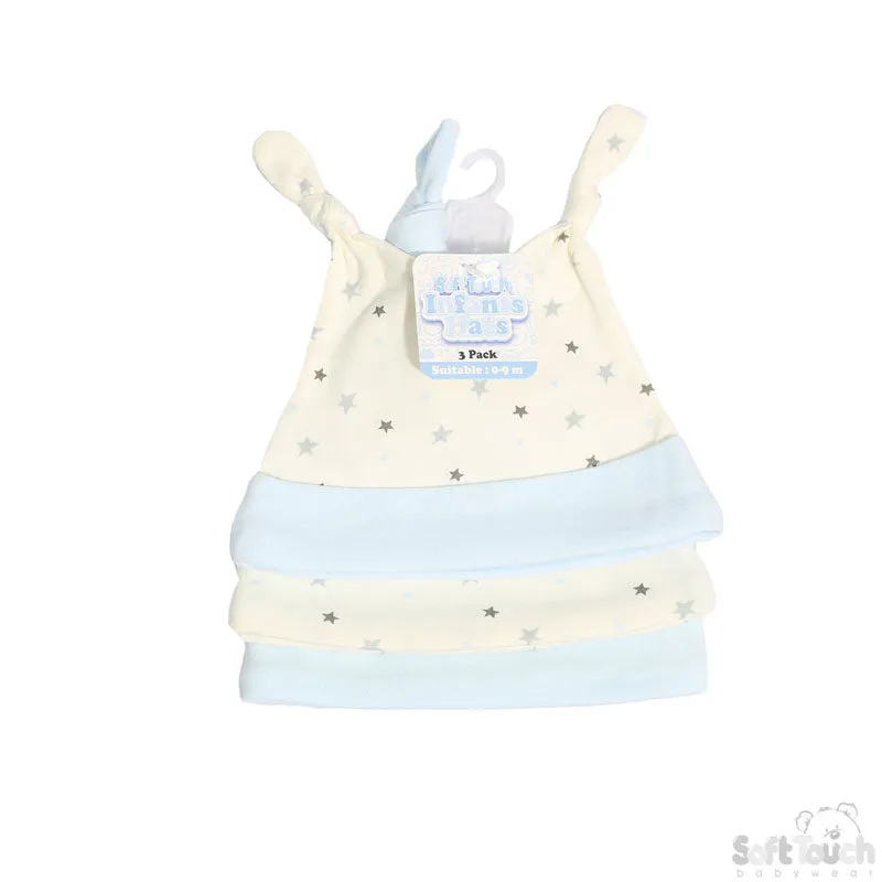 BOYS 3 PACK  STARS HATS (0-9 MONTHS) CC102-H