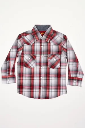 Boy's Western Pearl Snap Button Plaid Shirt-PS400K-451