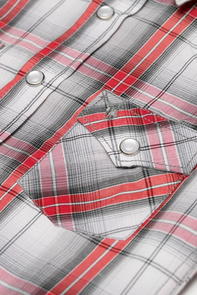 Boy's Western Pearl Snap Button Plaid Shirt-PS400K-451