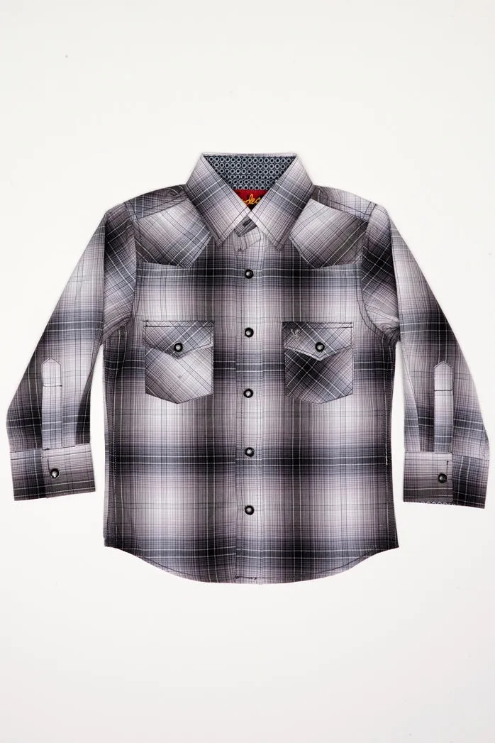 Boy's Western Pearl Snap Button Plaid Shirt-PS400K-453