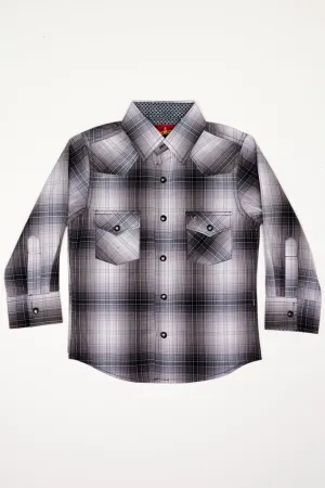 Boy's Western Pearl Snap Button Plaid Shirt-PS400K-453