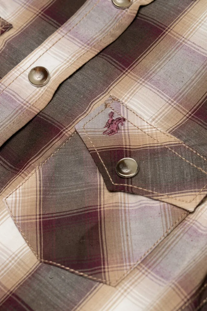 Boy's Western Pearl Snap Button Plaid Shirt-PS400K-474