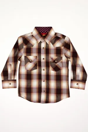 Boy's Western Pearl Snap Button Plaid Shirt-PS400K-474