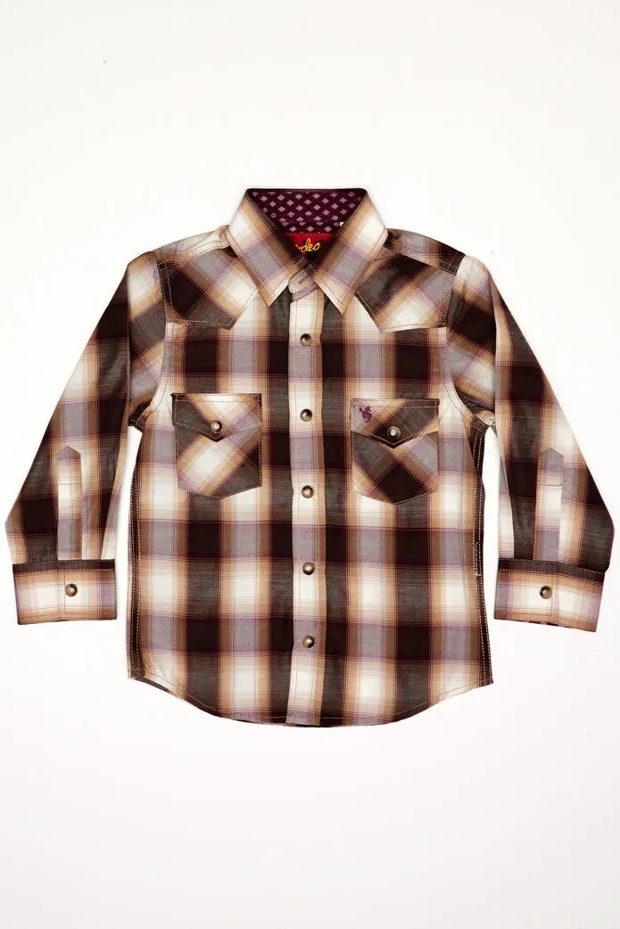 Boy's Western Pearl Snap Button Plaid Shirt-PS400K-474