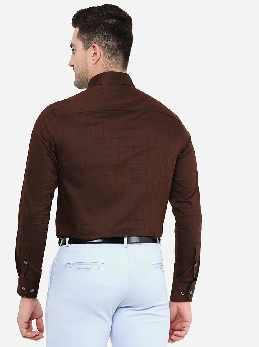 Brown Checked Slim Fit Formal Shirt | Greenfibre