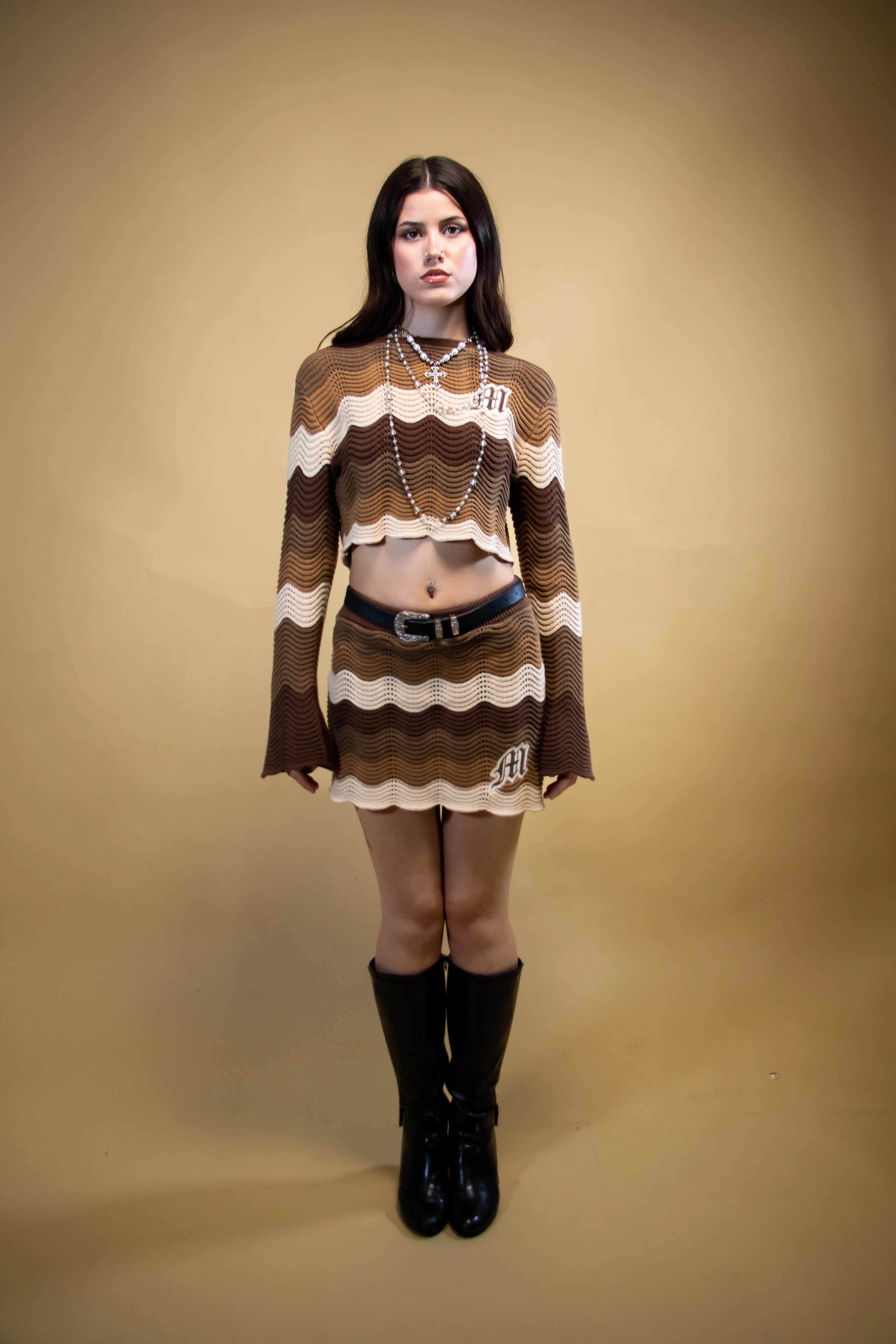 Brown Knitted Crochet Skirt - Women
