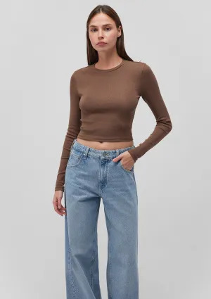 Brown Long Sleeve Crop Basic T-Shirt