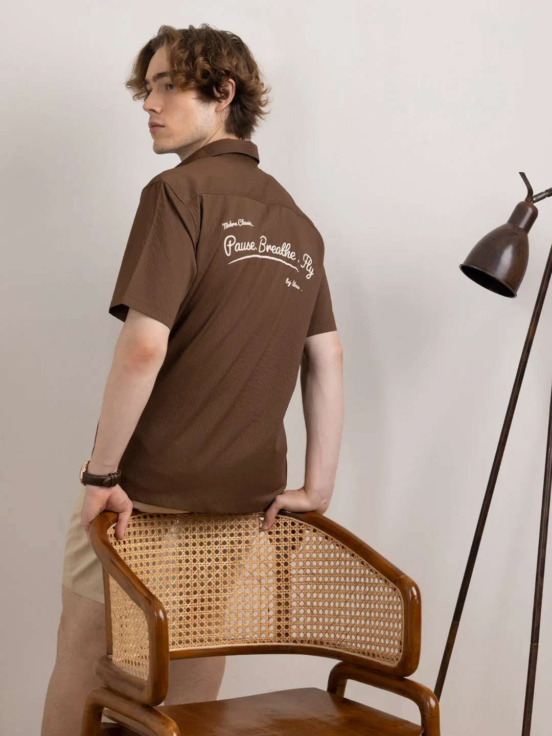 Brown Plain Bowling Shirt