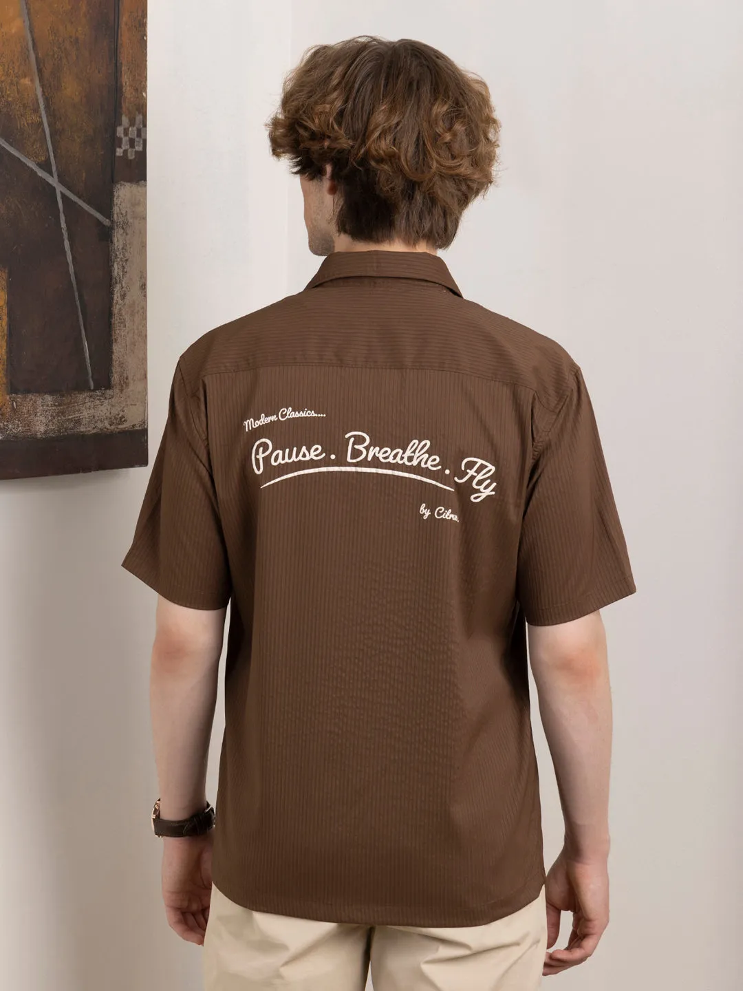 Brown Plain Bowling Shirt