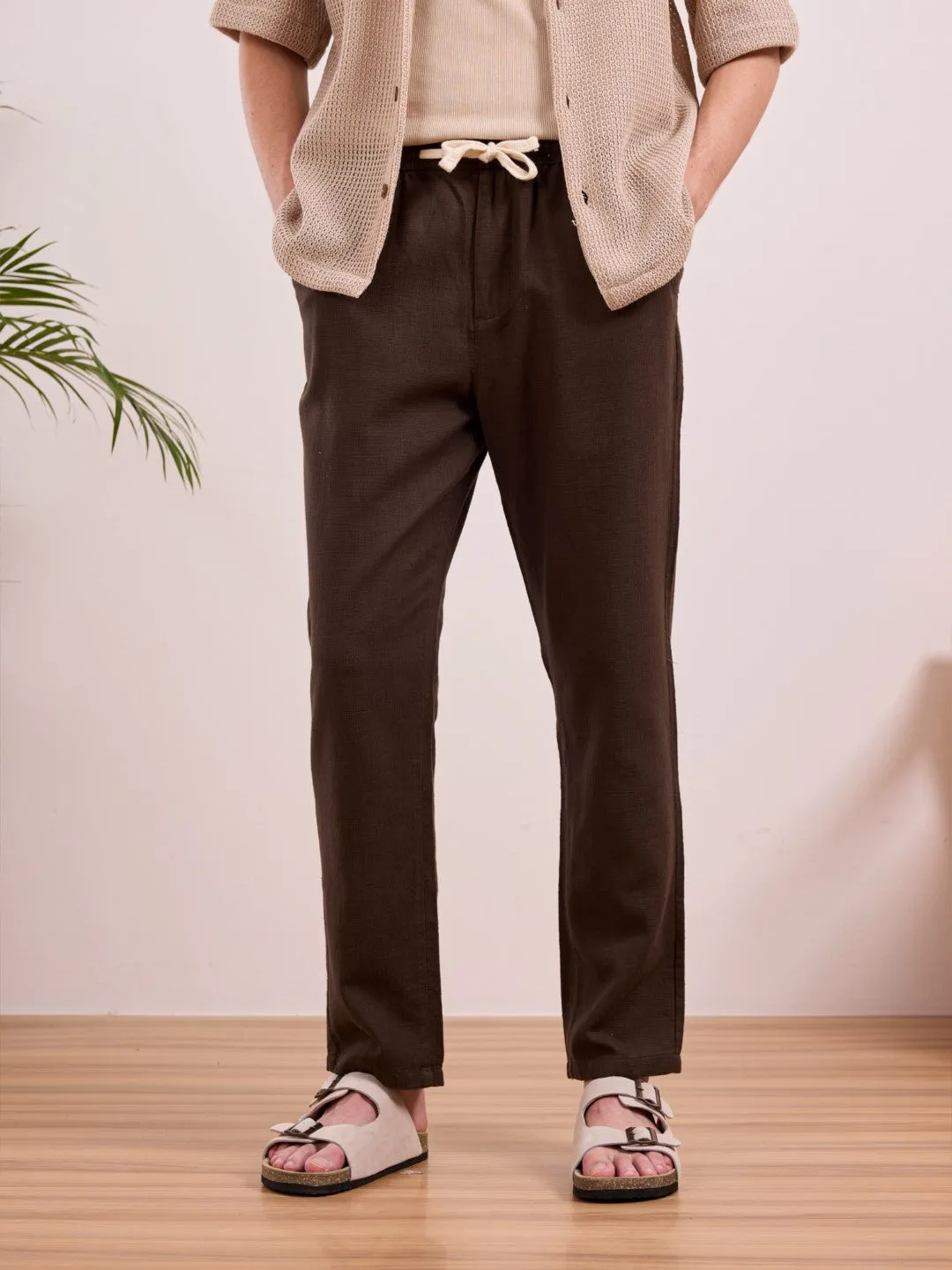 Brown Plain Relaxed Fit Pant
