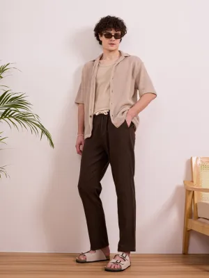 Brown Plain Relaxed Fit Pant