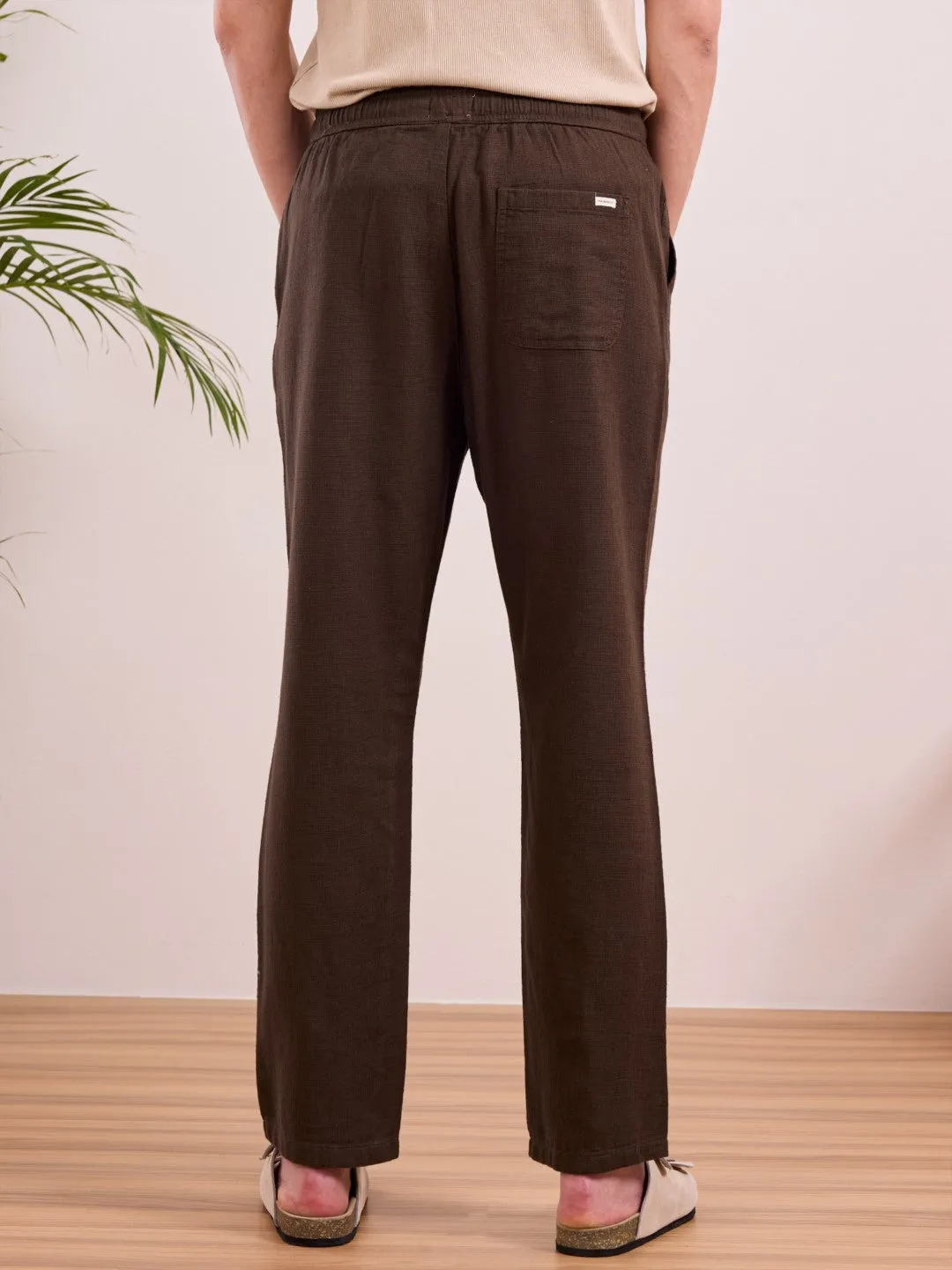 Brown Plain Relaxed Fit Pant