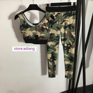 camouflage silm elastic vest tops pants suits sexy cool yoga sets women 2022 new