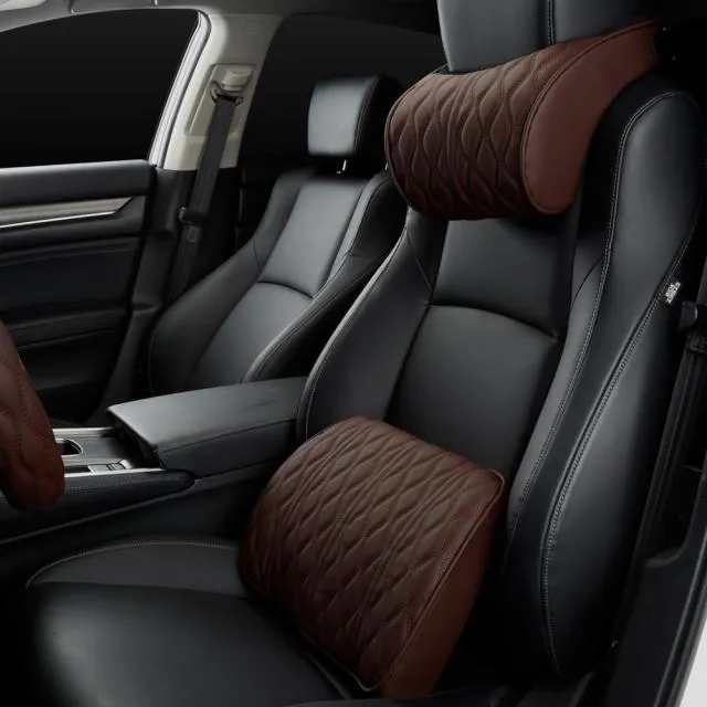 Car Headrest Pillow Leather Seat Supports Sets Back Cushion Adjustment
