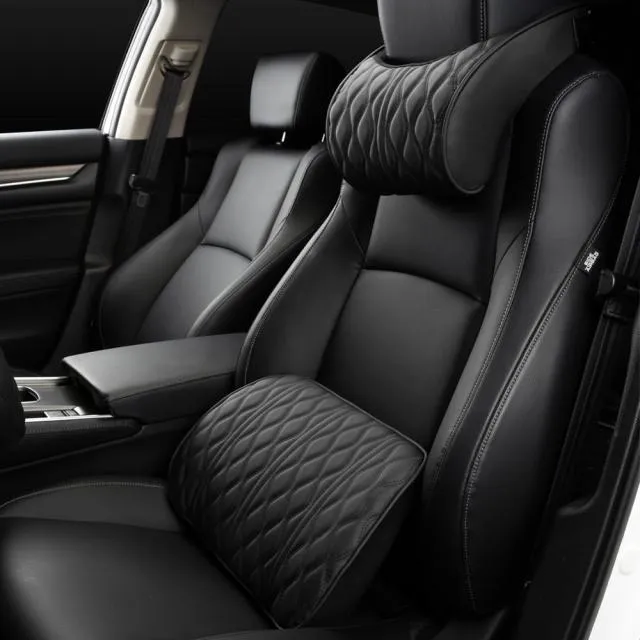 Car Headrest Pillow Leather Seat Supports Sets Back Cushion Adjustment