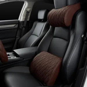 Car Headrest Pillow Leather Seat Supports Sets Back Cushion Adjustment