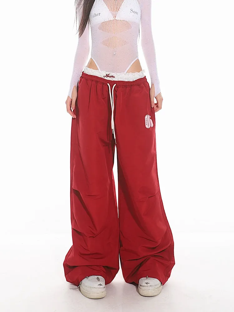 Casual Drawstring Wide Leg Pants