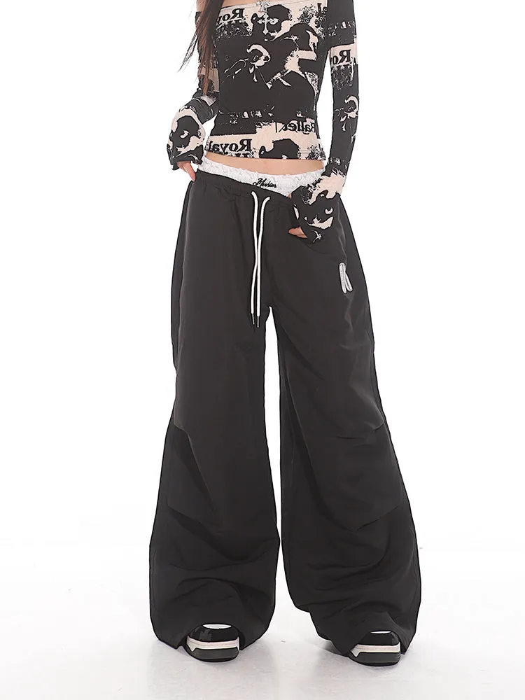 Casual Drawstring Wide Leg Pants