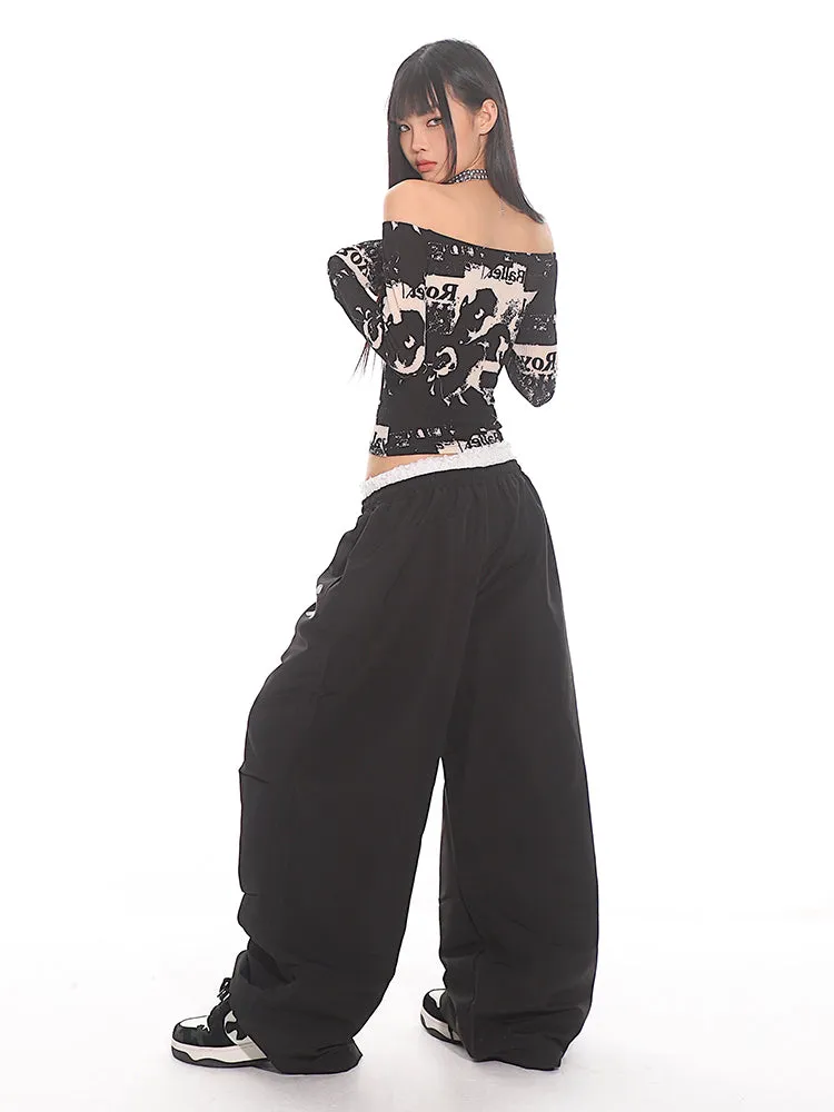 Casual Drawstring Wide Leg Pants