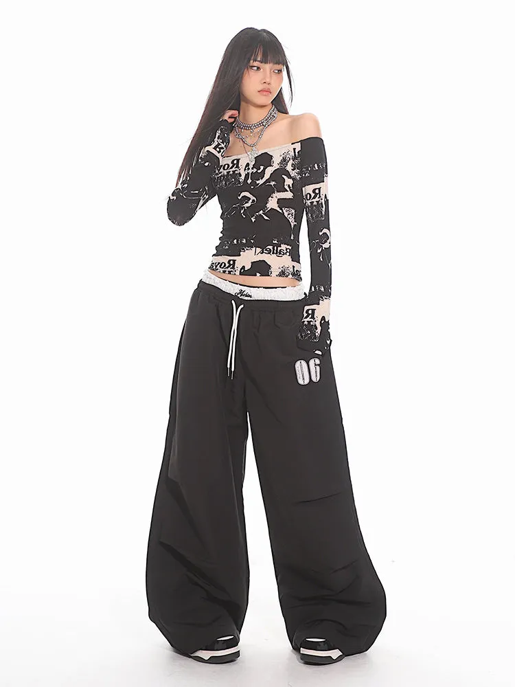 Casual Drawstring Wide Leg Pants