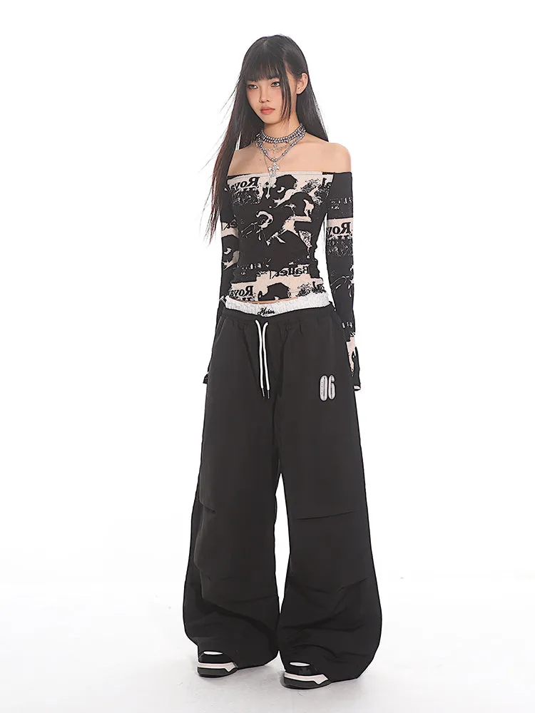 Casual Drawstring Wide Leg Pants