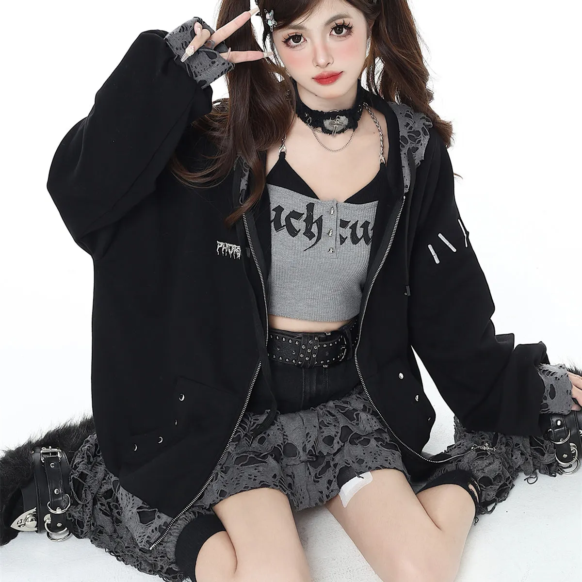Cat ears sweet cool niche hole sweater   yc28108