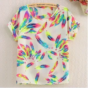 chiffion Batwing Short Sleeve T-Shirts women Loose Shirt Tees tops casual Tees clothes