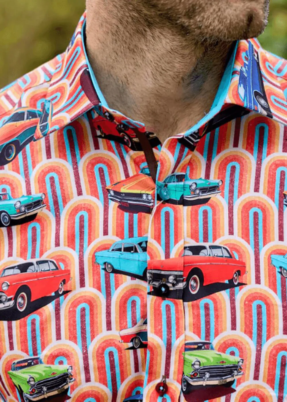 Claudio Lugli Mens Retro Cars Shirt Orange