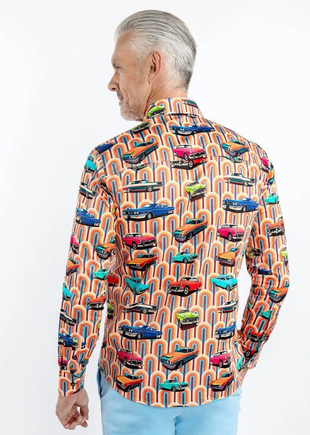 Claudio Lugli Mens Retro Cars Shirt Orange