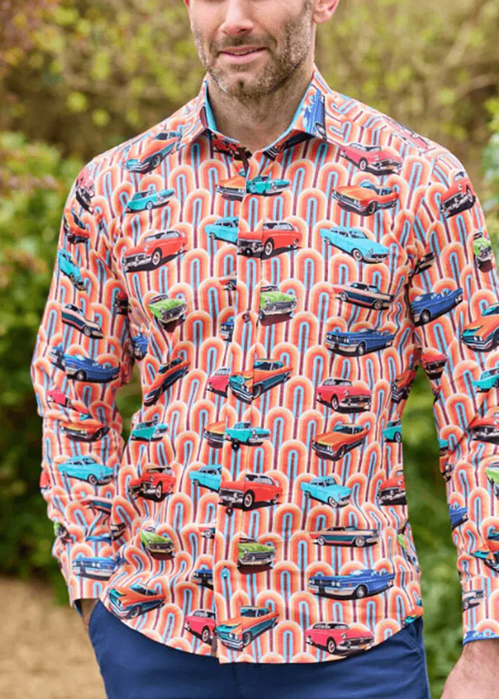 Claudio Lugli Mens Retro Cars Shirt Orange
