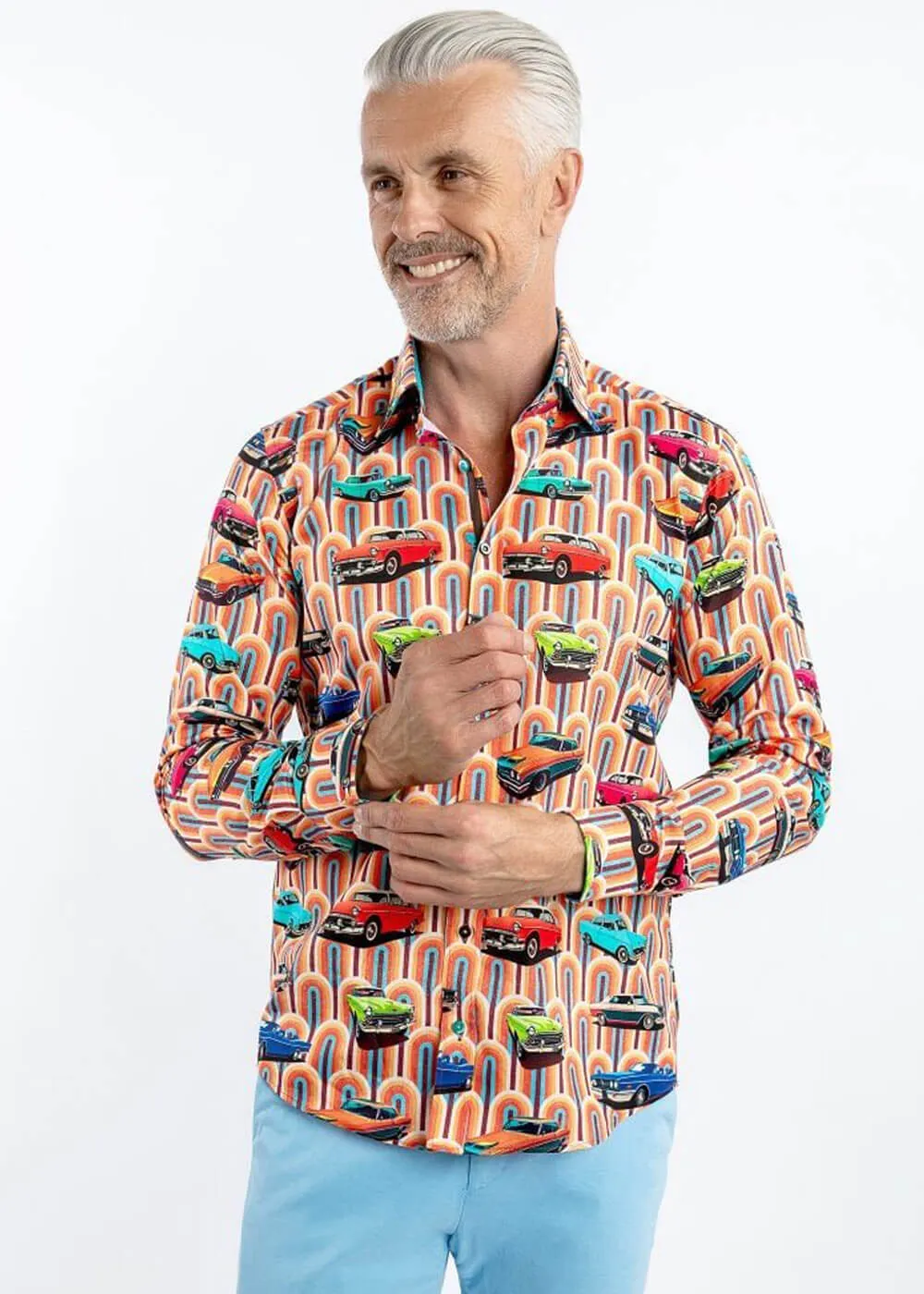 Claudio Lugli Mens Retro Cars Shirt Orange