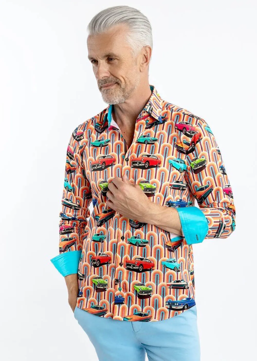 Claudio Lugli Mens Retro Cars Shirt Orange