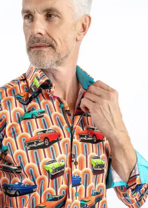 Claudio Lugli Mens Retro Cars Shirt Orange