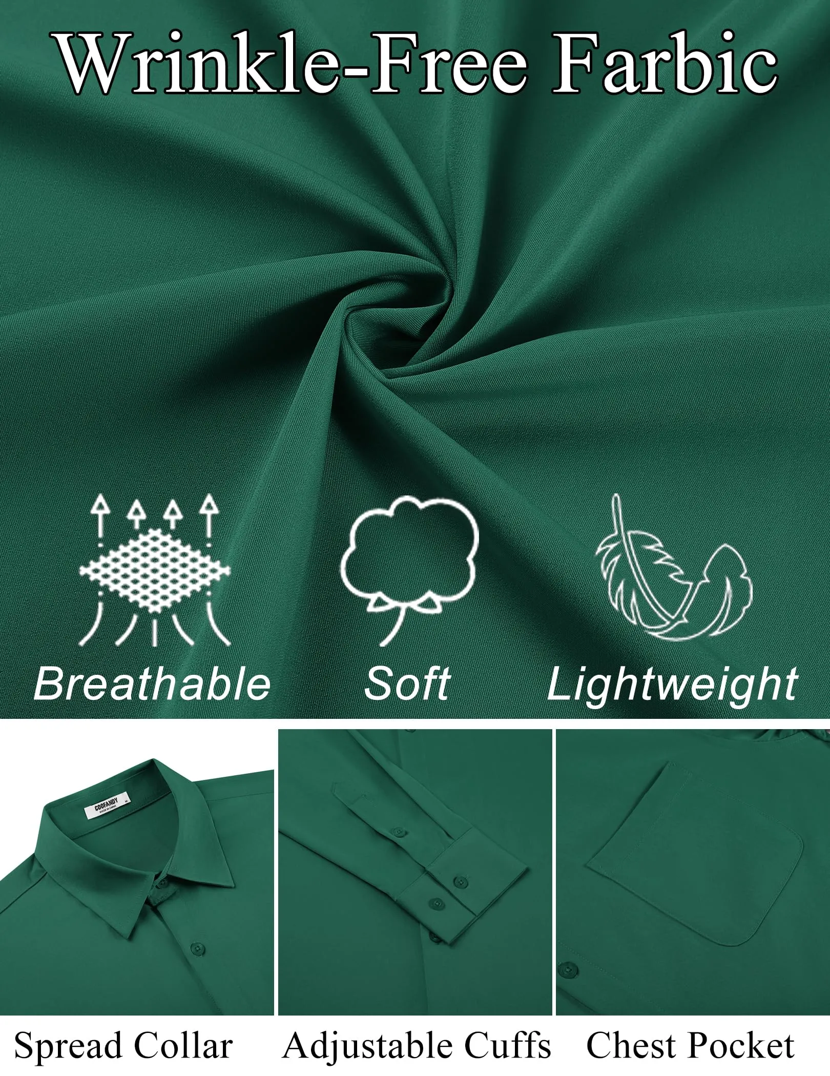 COOFANDY Mens Dress Shirt Long Sleeve Button Down Shirts Business Casual Wrinkle Free Shirts with Pocket