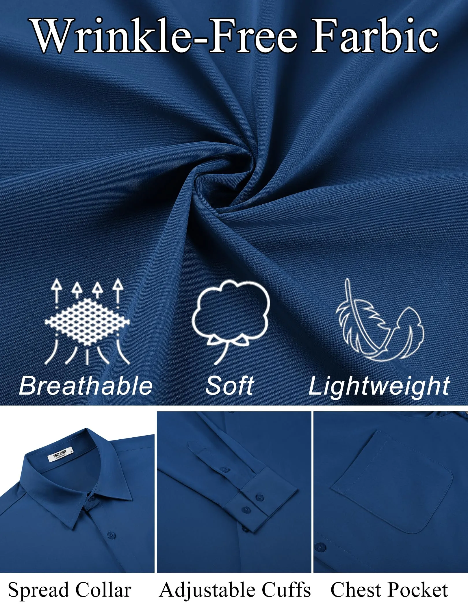 COOFANDY Mens Dress Shirt Long Sleeve Button Down Shirts Business Casual Wrinkle Free Shirts with Pocket