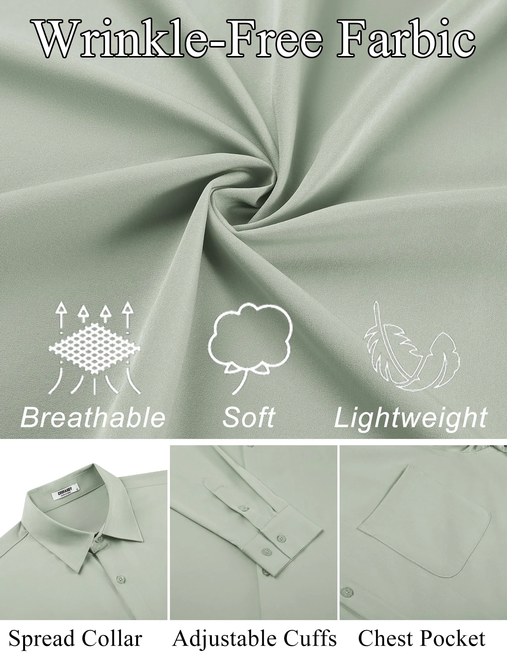COOFANDY Mens Dress Shirt Long Sleeve Button Down Shirts Business Casual Wrinkle Free Shirts with Pocket
