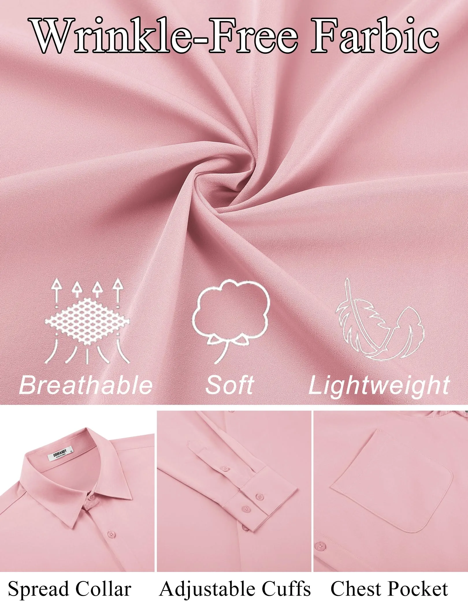 COOFANDY Mens Dress Shirt Long Sleeve Button Down Shirts Business Casual Wrinkle Free Shirts with Pocket