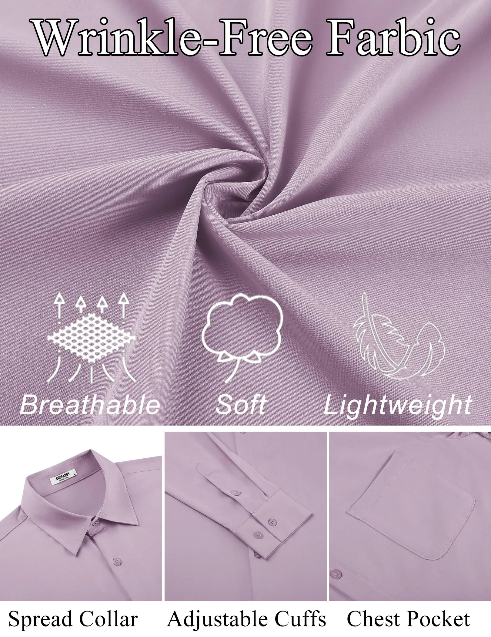 COOFANDY Mens Dress Shirt Long Sleeve Button Down Shirts Business Casual Wrinkle Free Shirts with Pocket