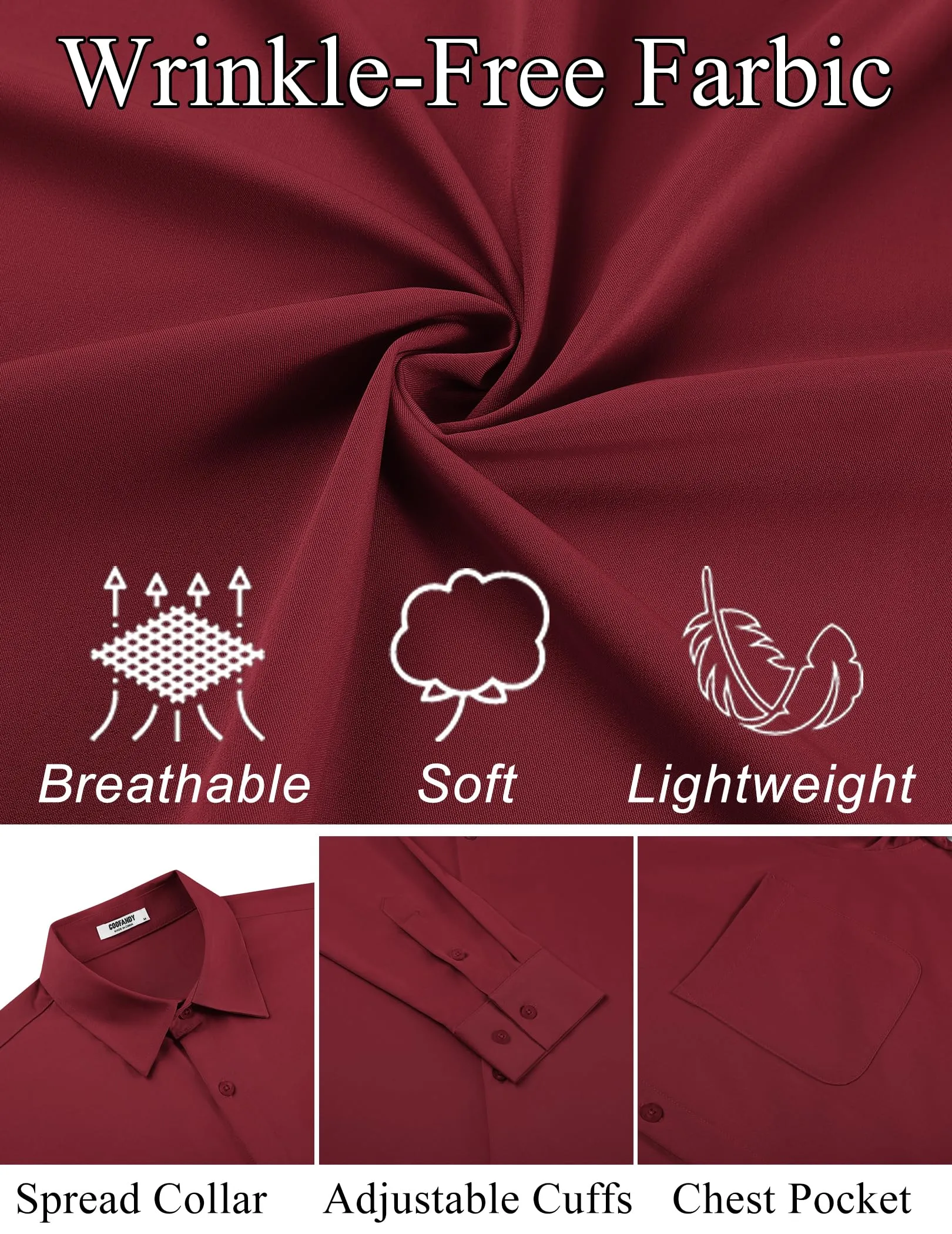 COOFANDY Mens Dress Shirt Long Sleeve Button Down Shirts Business Casual Wrinkle Free Shirts with Pocket
