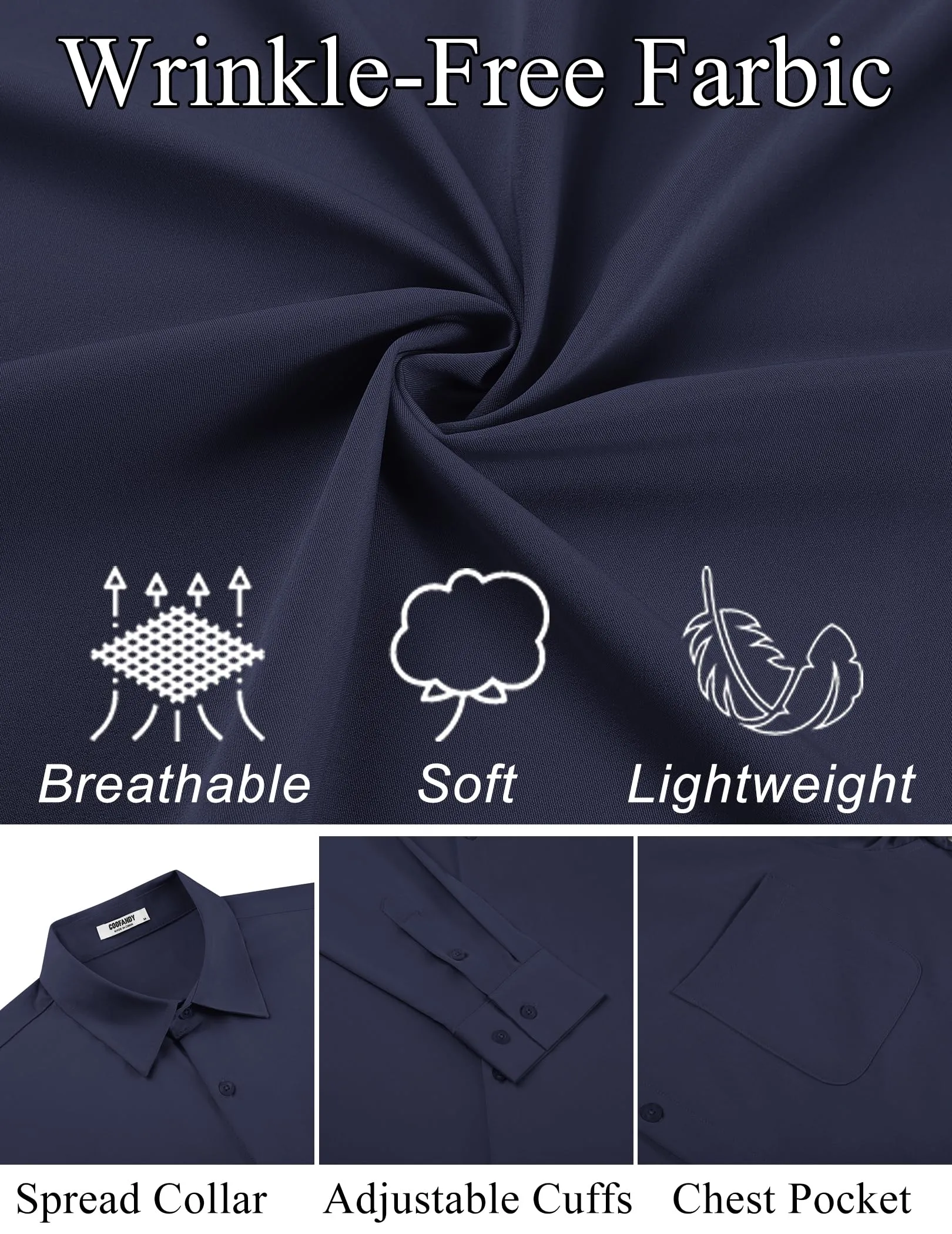 COOFANDY Mens Dress Shirt Long Sleeve Button Down Shirts Business Casual Wrinkle Free Shirts with Pocket