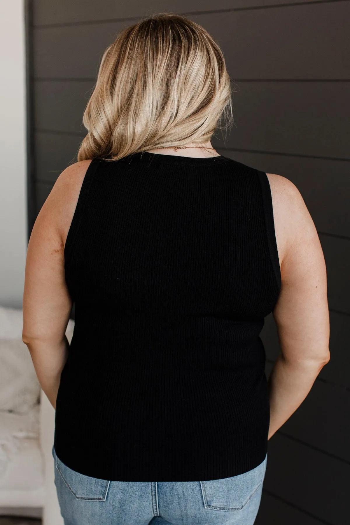 Cool Ambition Ribbed Tank Top- Black