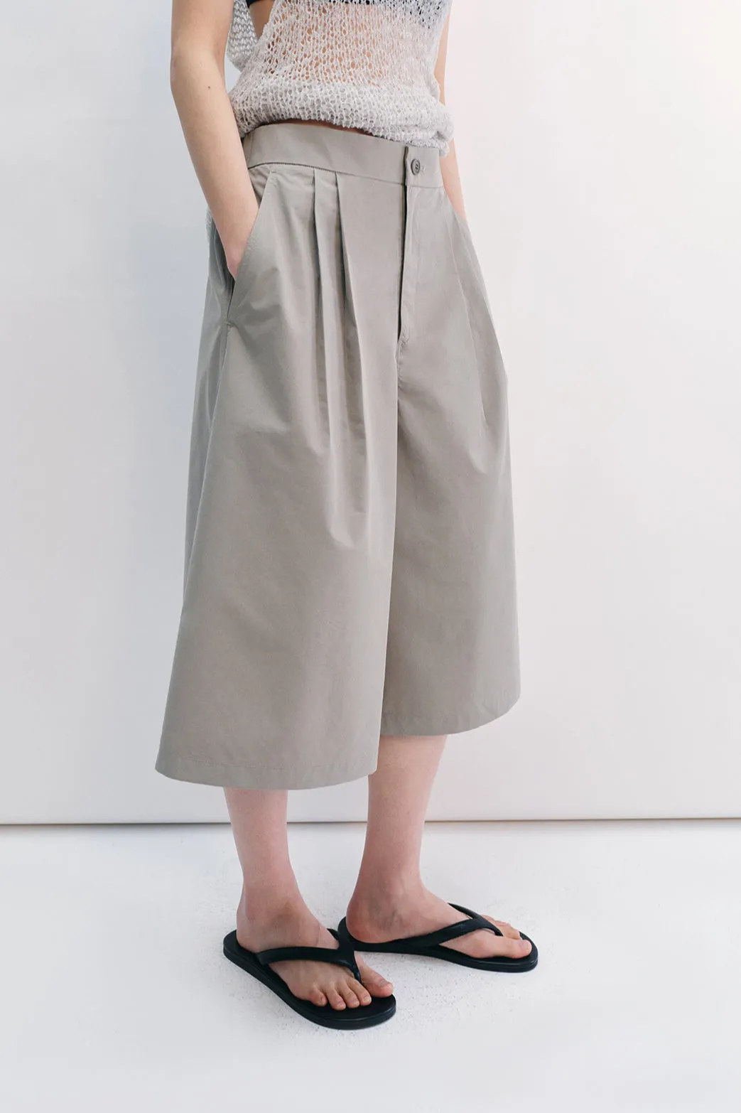 Cotton blend relaxed fit 7/8 pants | 4 color