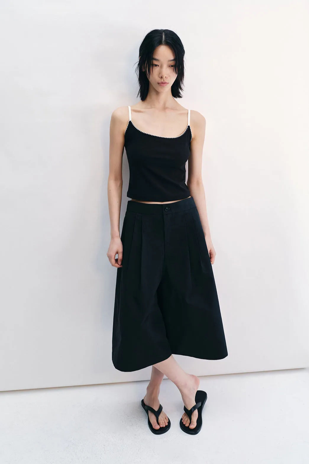 Cotton blend relaxed fit 7/8 pants | 4 color
