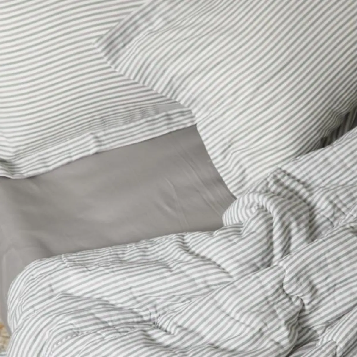 Cotton Comforter Comforter Quilt and Shams - Sage and Grey Stripe