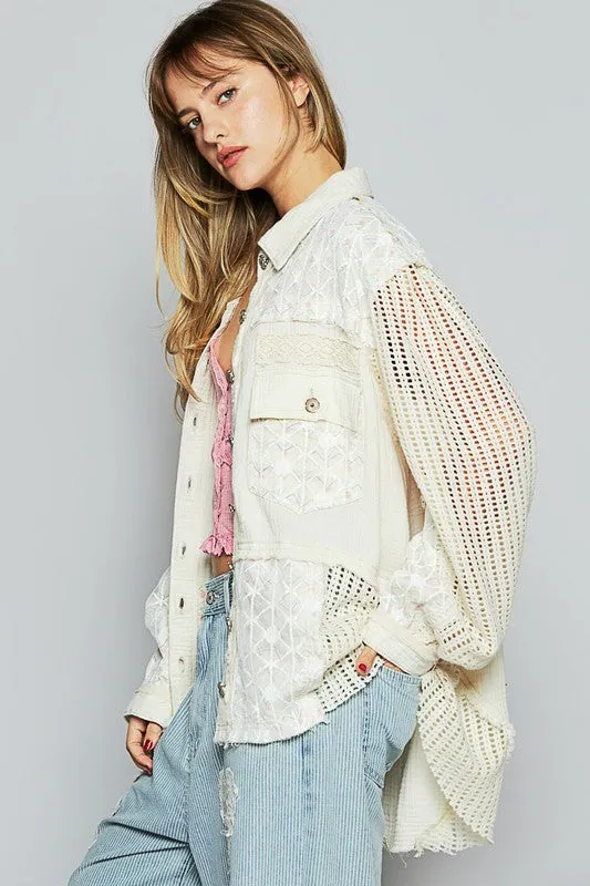 Cotton Gauze And Lace Foral Mix Jacket