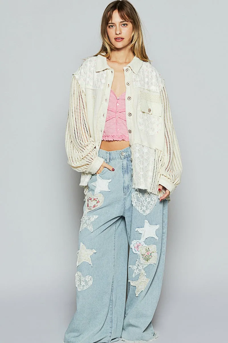 Cotton Gauze And Lace Foral Mix Jacket