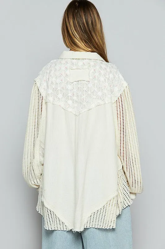 Cotton Gauze And Lace Foral Mix Jacket