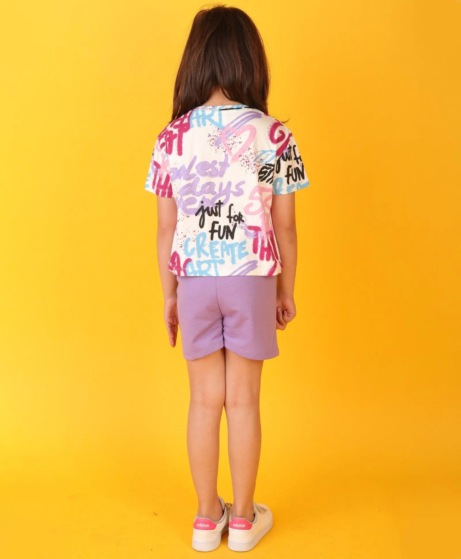 CREATE ART PURPLE GIRLS SHORTS SET - WHITE/PURPLE